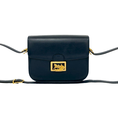 Celine Logo Horse-Drawn Carriage Calf Leather Shoulder Bag/Pochette/Sacoche In Navy 19090