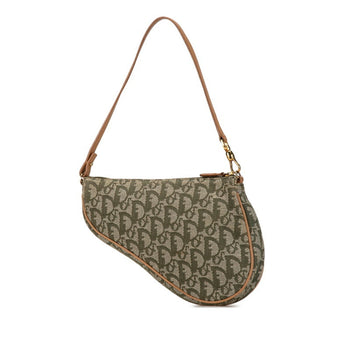 Christian Dior Dior Trotter Saddle Handbag Bag Mc0071 Khaki Green Canvas Leather