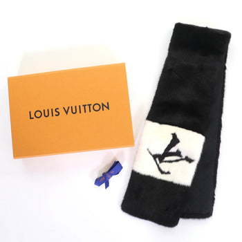 Louis Vuitton M77866 Echarpe Gaugram Lv Logo Mink Fur Scarf/Tippet Shawl In Black And White With Box