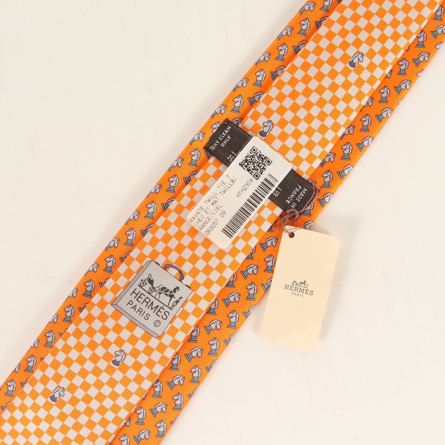 Hermes Chessman Knight Monogram Silk Tie 6305 Pa Orange Blue