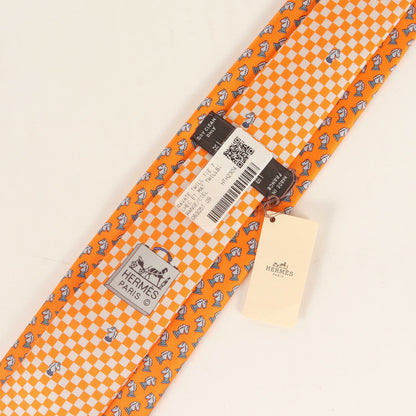 Hermes Chessman Knight Monogram Silk Tie 6305 Pa Orange Blue