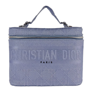 Christian Dior Handbag Vanity Bag Canvas Blue Silver