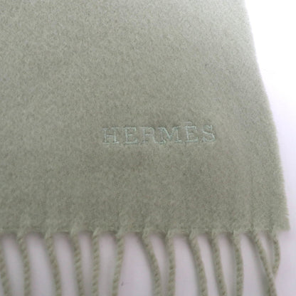 Hermes 100% Cashmere Stole/Shawl In Light Green With Embroidered Logo And Fringe