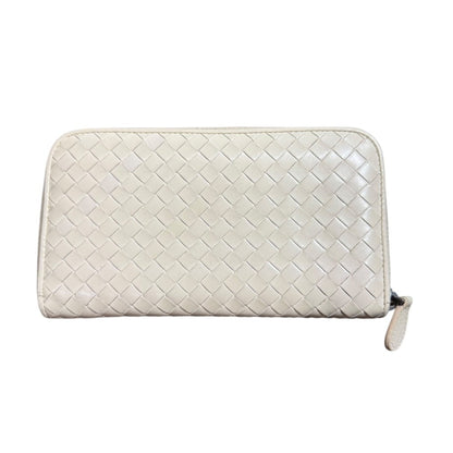 Bottega Veneta Leather Intrecciato Round Zip Long Wallet In Ivory