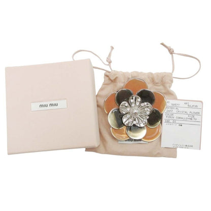 Miu Miu Miumiu 2Aff Cristal Flower Crystal Flower Brooch Corsage Accessory Brass Coral Silver