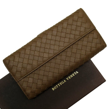 Bottega Veneta Bi-Fold Long Wallet Intrecciato Leather Brown