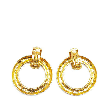 Chanel Matelasse Round Circle Swing Earrings Gold Plated