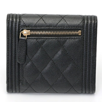 Chanel Boy Chanel Tri-Fold Wallet Compact A80743 Caviar Skin Black S-157722