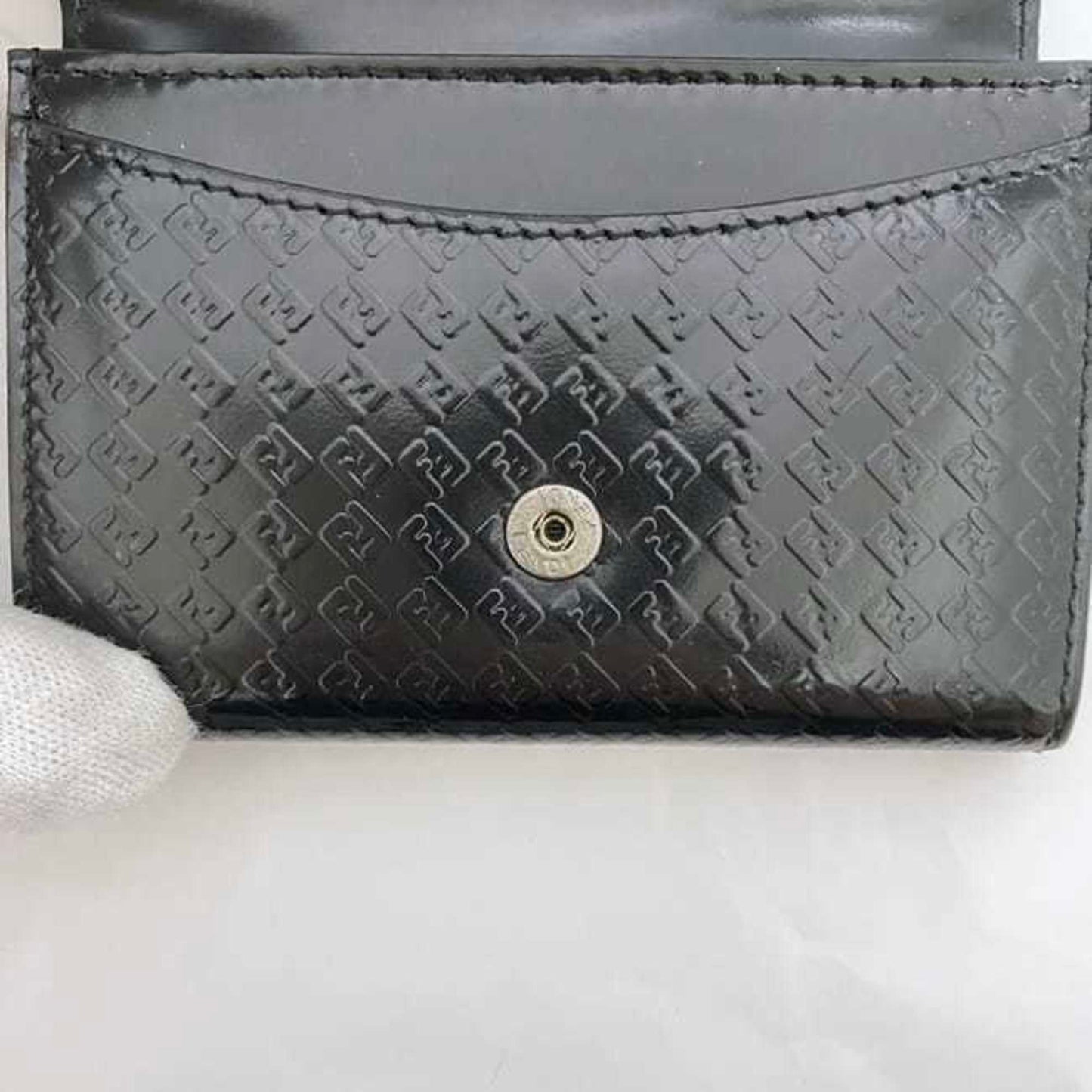 Fendi Card Case Ec-22688 Black Micro Zucca 7M0040 Business Holder Patent Leather 000Xh3 F0Xb8 Fendi
