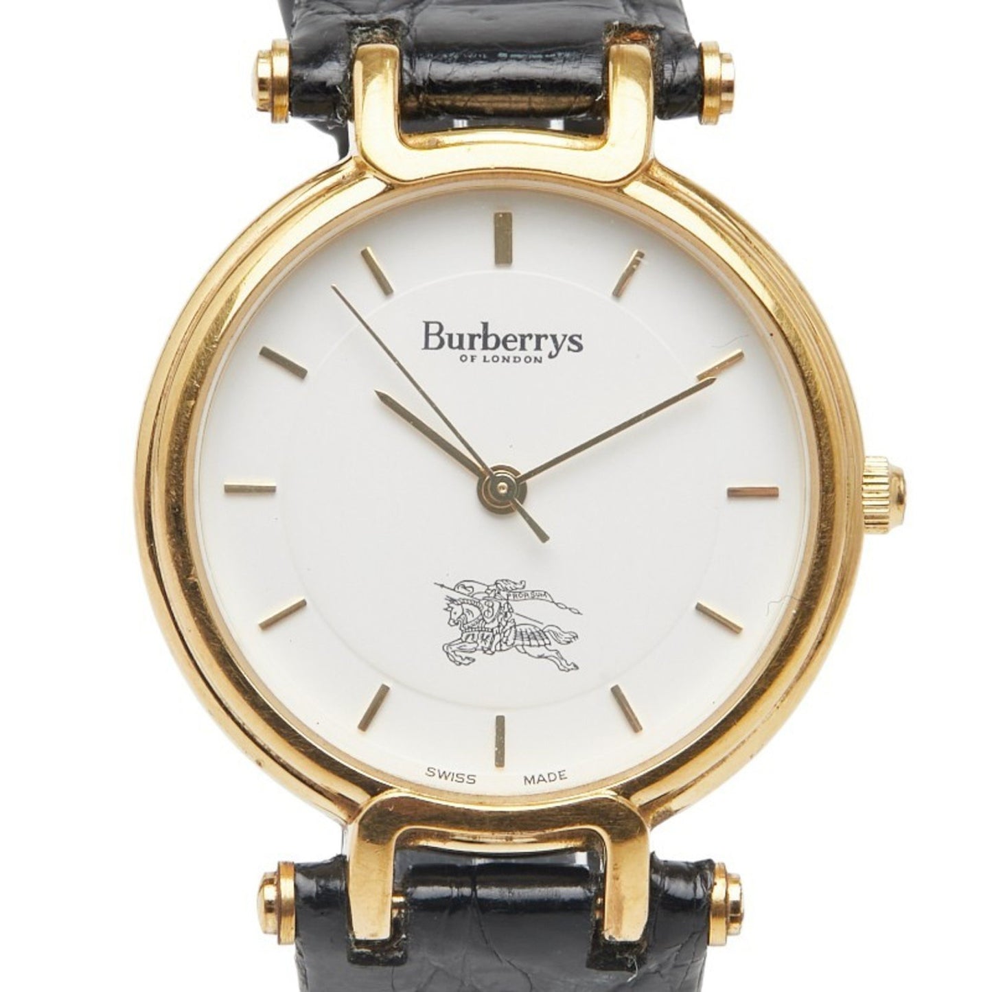 Burberry Logo Shadow Horse Watch 3200 Quartz White Dial Stainless Steel Leather