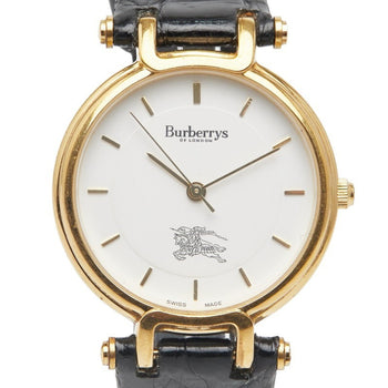 Burberry Logo Shadow Horse Watch 3200 Quartz White Dial Stainless Steel Leather