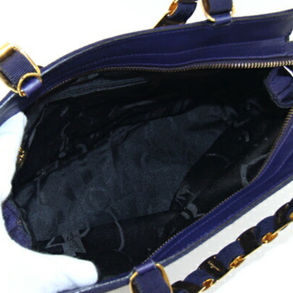 Salvatore Ferragamo Vara 21 5251 Handbag In Navy Blue Canvas