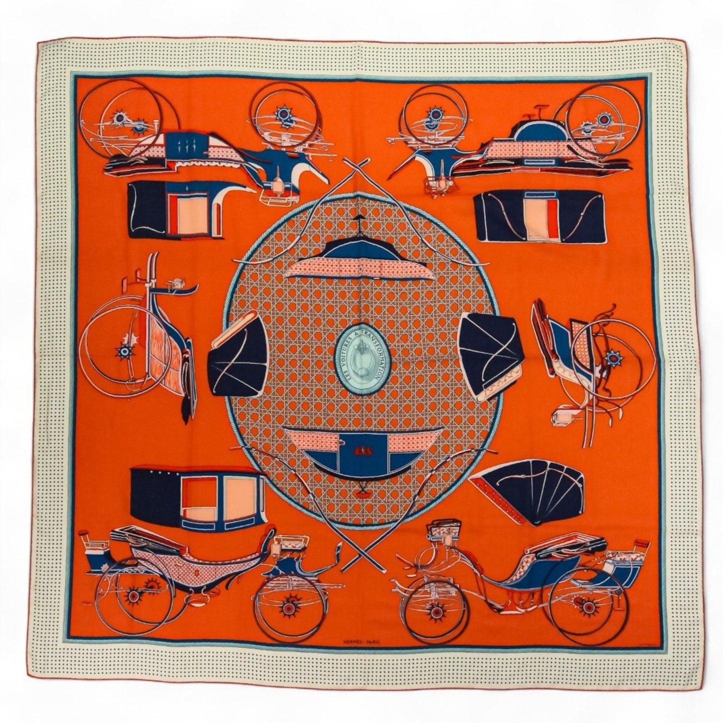 Hermes Carr 140 "Les Voitures A Transformation" Folding Canopy Carriage Scarf/Muffler
