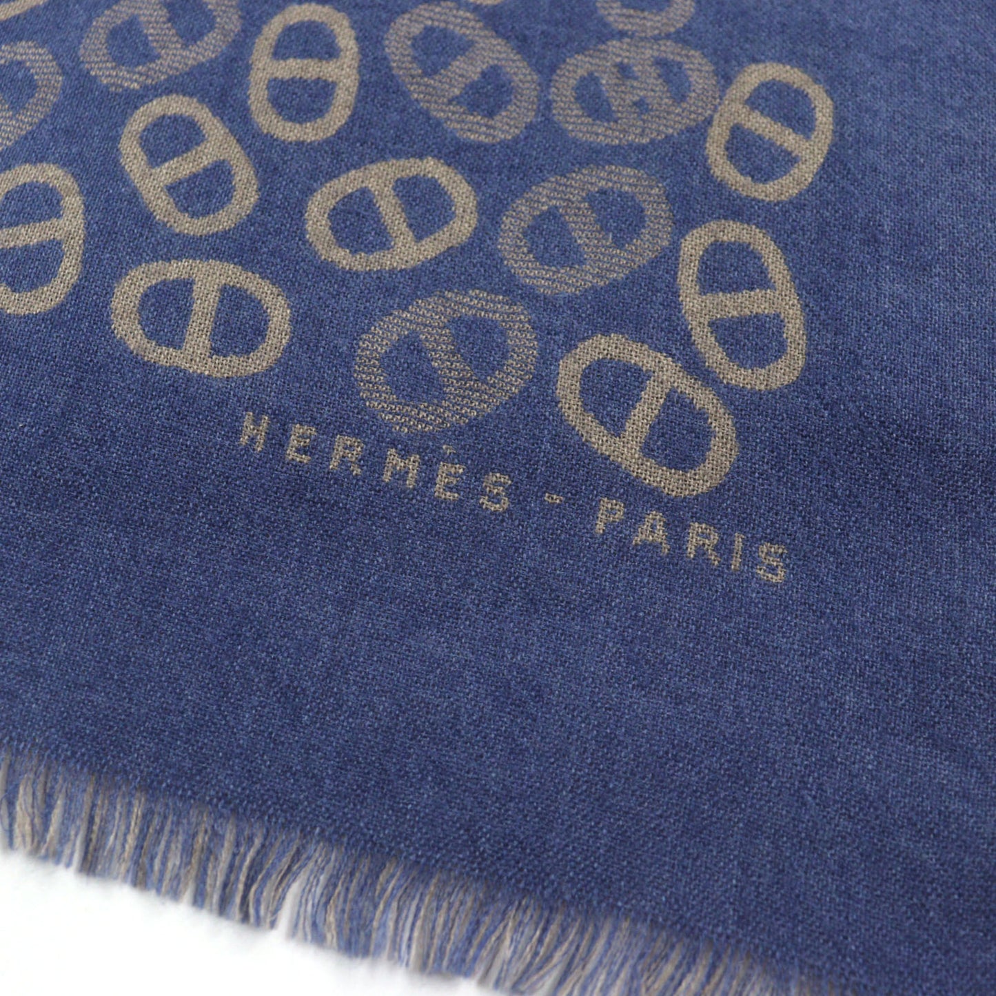 Hermes Men'S Cashmere And Silk Chaine D'Ancre All-Over Print Two-Tone Stole/Scarf In Blue Light