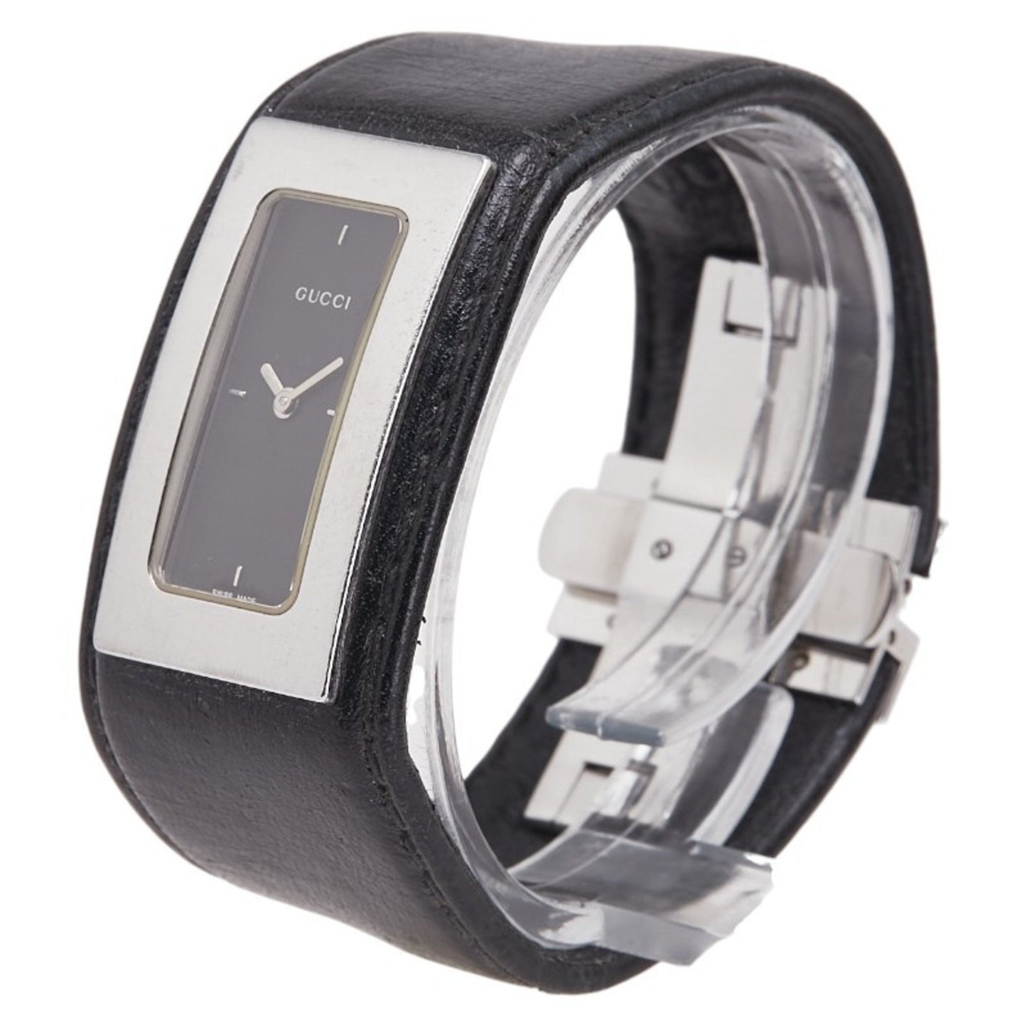 Gucci Bangle Watch 7800S Quartz Black Dial Stainless Steel Leather
