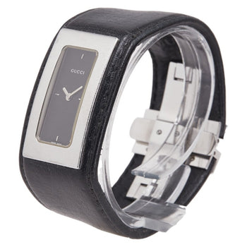 Gucci Bangle Watch 7800S Quartz Black Dial Stainless Steel Leather