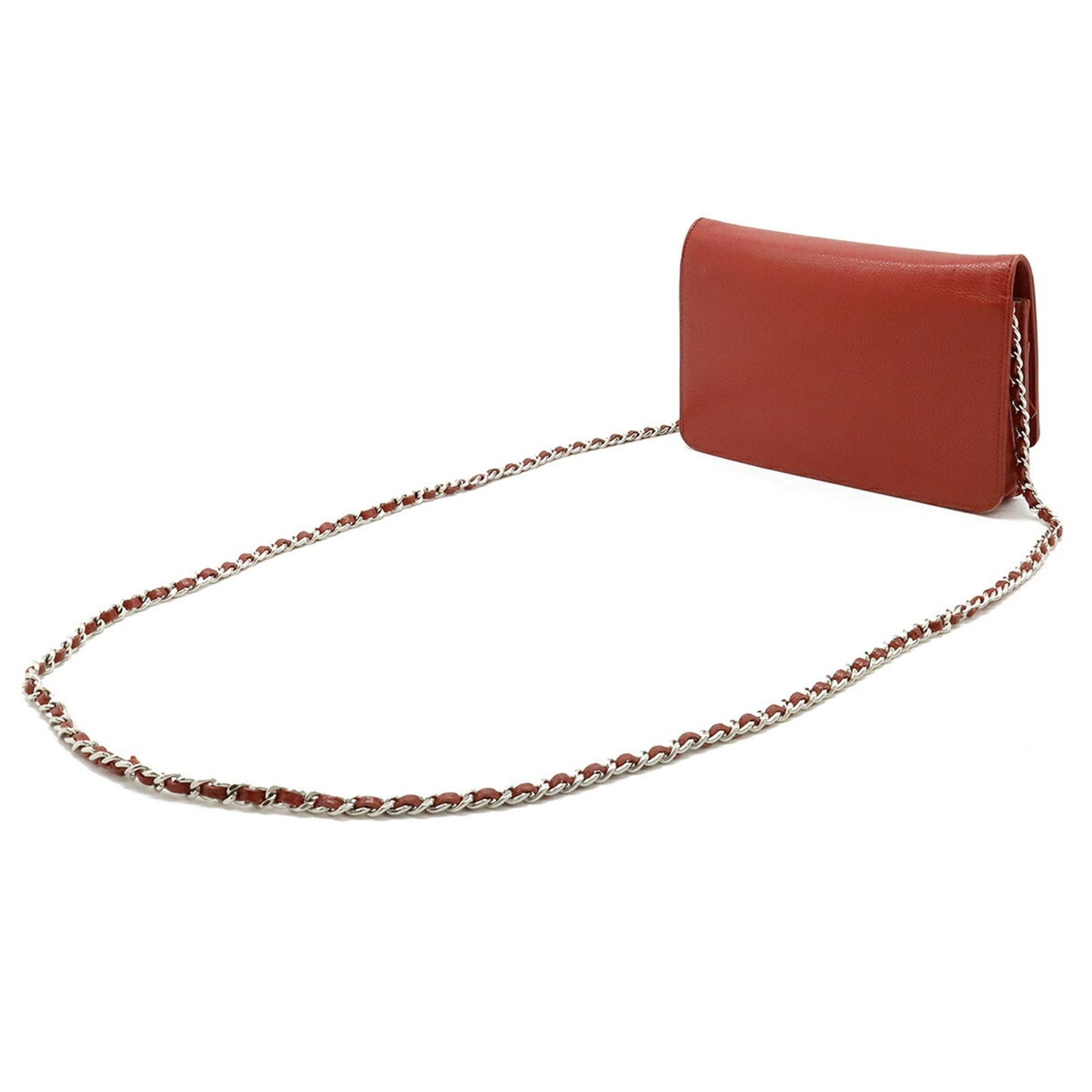 Chanel Coco Mark Caviar Skin Chain Wallet Shoulder Bag Leather Red 8654