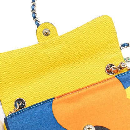 Chanel Coco Mark Print Mini Chain Shoulder Bag In Blue Multicolored Satin