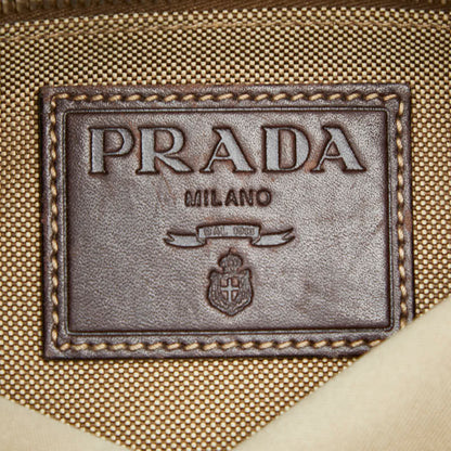 Prada Logo Jacquard Shoulder Bag Bt0551 Beige Brown Canvas Leather