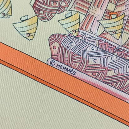 Hermes Scarf/Muffler Carre 90 Rencontre Oceane - Orange Multicolor 100% Silk