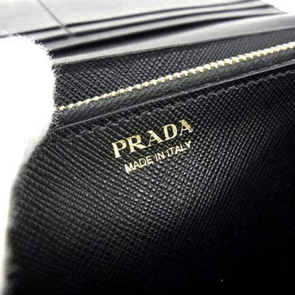 Prada Saffiano Metal Oro 1Mh132 Black Leather Long Wallet