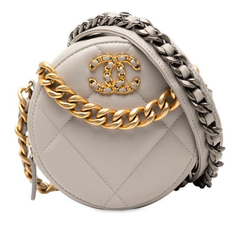 Chanel Chanel 19 Round Chain Shoulder Bag Ap0945 Gray Lambskin With Gold Hardware