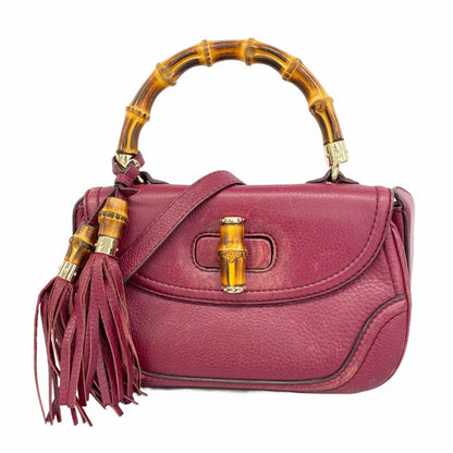 Gucci New Bamboo Handbag 254884 Leather Bordeaux Champagne 2-Way Bag