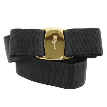 Salvatore Ferragamo Vara Ribbon Belt 8046 Canvas X Gold Plated Black / Vala