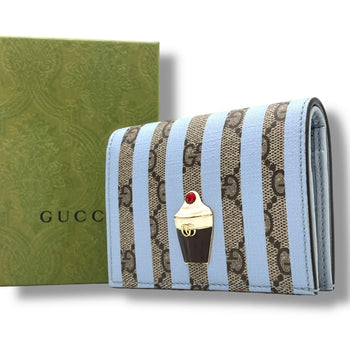 Gucci Gg Supreme Ice Cream Bifold Compact Wallet In Beige And Light Blue Leather