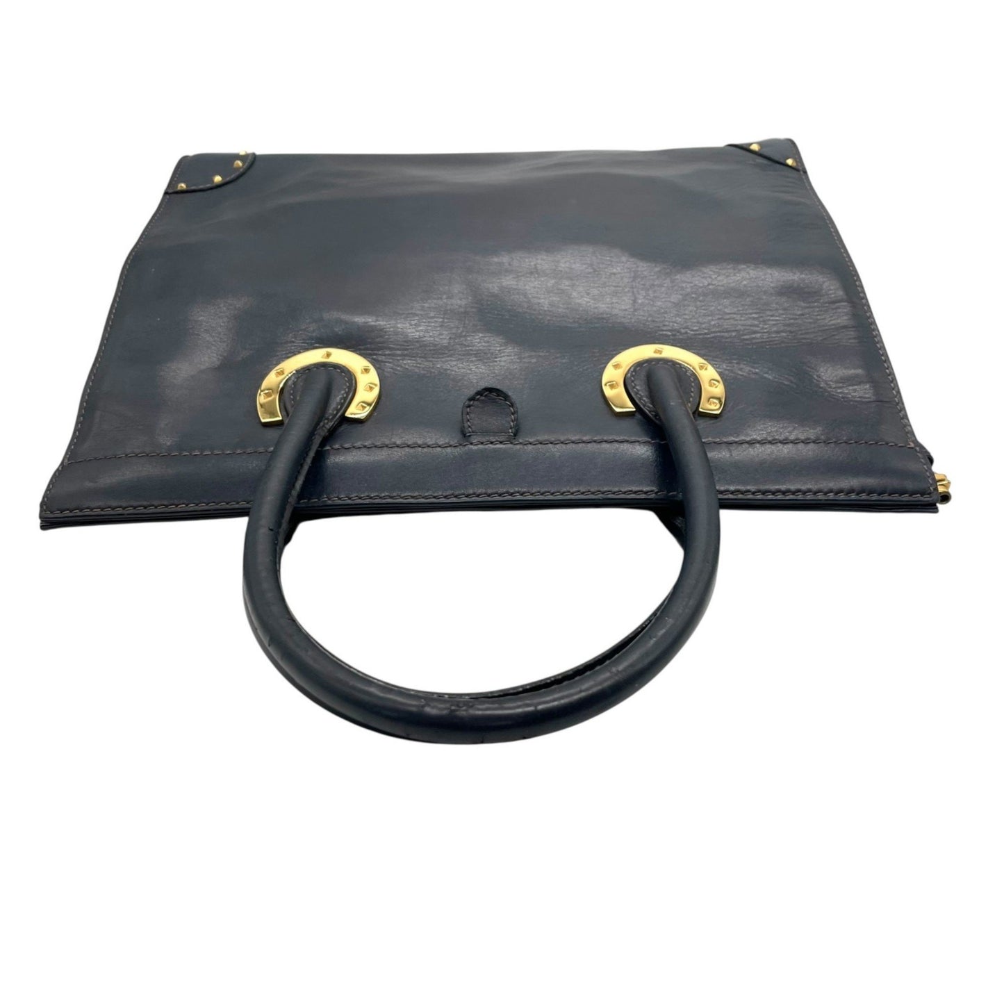 Gucci Handbag Tote Bag In Navy Blue Leather With Gold Hardware
