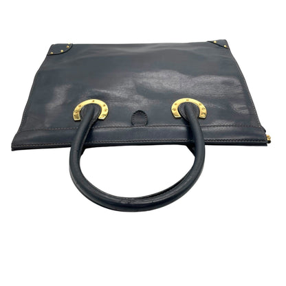 Gucci Handbag Tote Bag In Navy Blue Leather With Gold Hardware