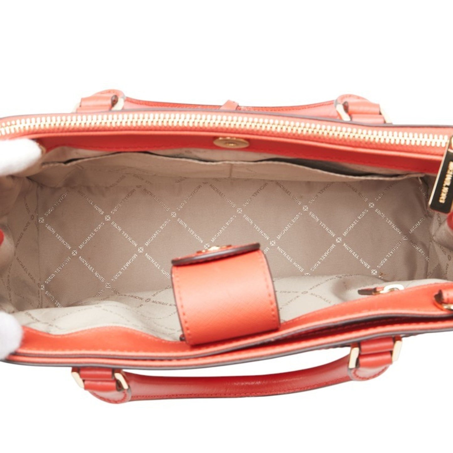 Michael Kors Logo Hardware Handbag Tote Bag Red Leather