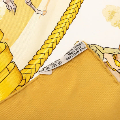 Hermes Herms Carr 90 Les Allvres Dv Cheval Horse Ribbon Scarf