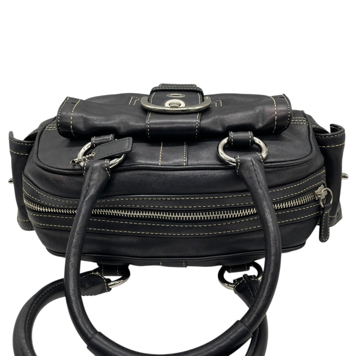 Coach Soho Boston Leather Satchel Bag In Black With Silver Hardware