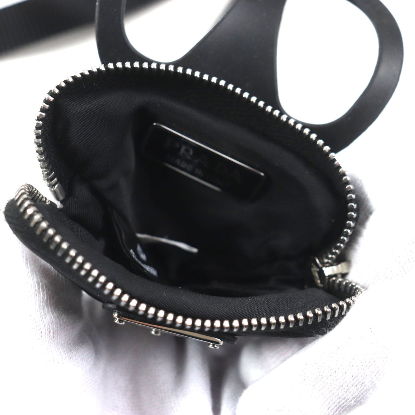 Prada 1Zt054 Nylon Re-Nylon Triangle Logo Neck Strap Phone Holder Smartphone Black Made In Italy