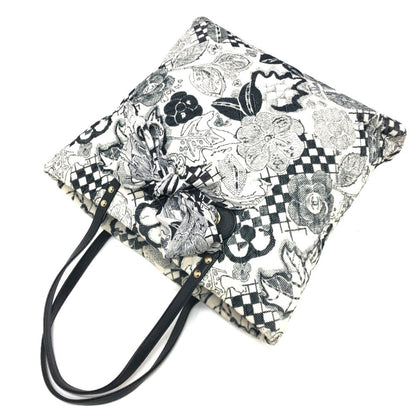 Chanel Camellia Bag Chevron Corduroy Shoulder Ribbon Handbag Tote Canvas