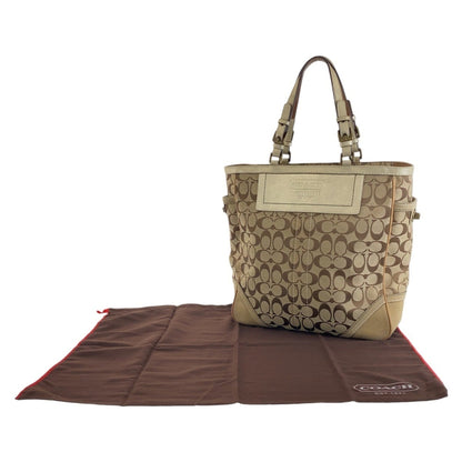 Coach Signature Beige Gold Hardware Canvas Tote Bag Shoulder