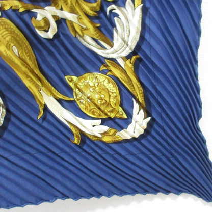 Hermes Le Mors A La Conetable Pleated Silk Scarf/Muffler In Navy