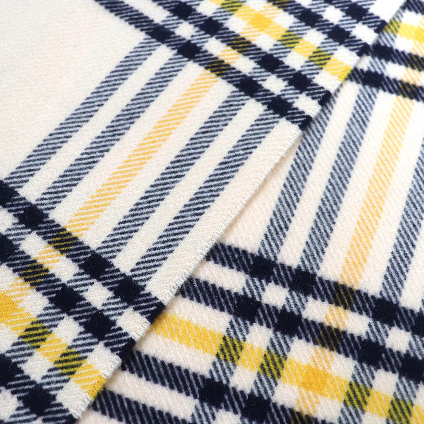 Hermes 100% Cashmere Scarf With Logo Leather Patch And Check Pattern Fringe