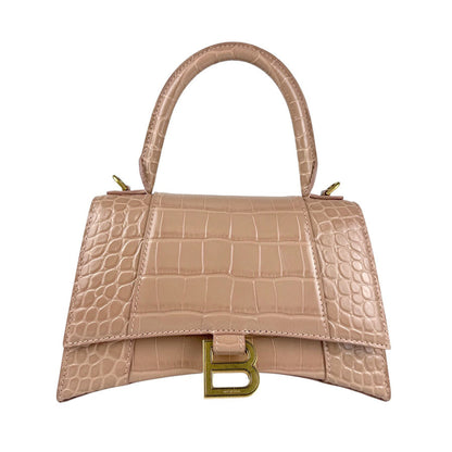 Balenciaga Hourglass Embossed Leather Shoulder Bag In Pink Beige