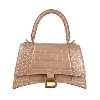 Balenciaga Hourglass Embossed Leather Shoulder Bag In Pink Beige