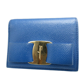 Salvatore Ferragamo Vara Ribbon Leather Blue Bi-Fold Wallet 2123Salvatore