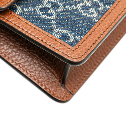 Gucci Gg Denim Dionysus Super Mini Bag Crossbody Chain Shoulder 476432 Indigo Blue Brown Leather