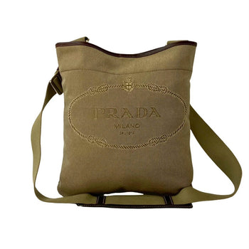 Prada Prada Logo Jacquard Canvas Leather Genuine Shoulder Bag/Crossbody Bag Beige 61972