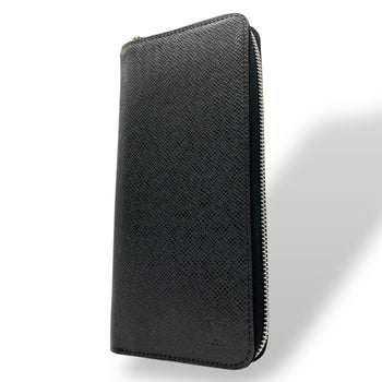 Louis Vuitton Taiga Zippy Wallet Vertical M32822 Long In Noir Black Leather With Silver Hardware