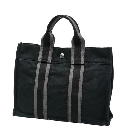 Herms Foul Tote Pm Bag Handbag Black/Gray Canvas
