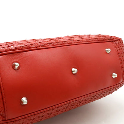 Christian Dior Intrecciato Lady Tote Bag Shoulder Leather Red