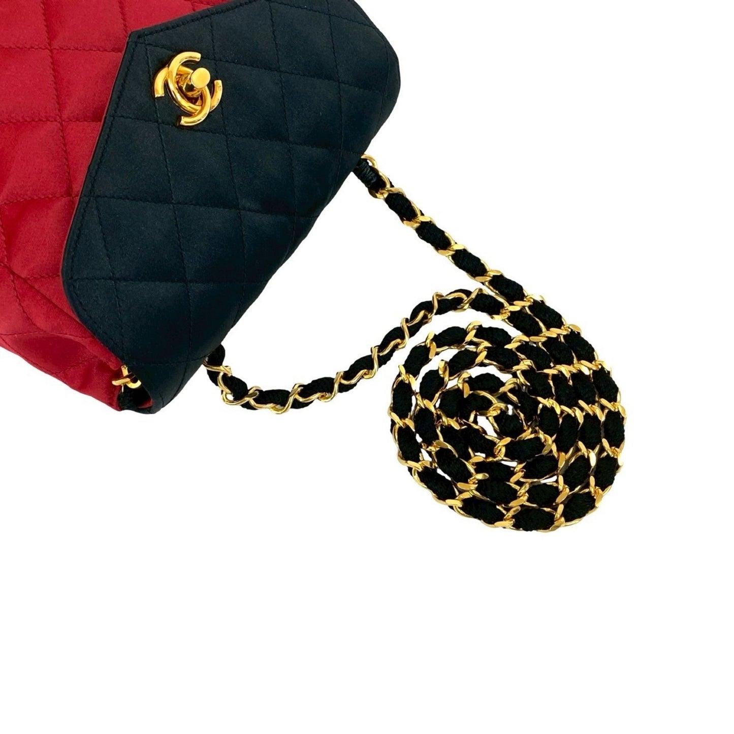 Chanel Vintage Matelasse Coco Mark Satin Chain Shoulder Bag In Black