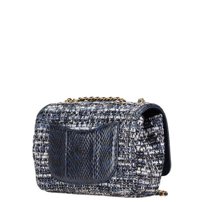 Chanel Cc Filigree Coco Mark Python Embossed Chain Shoulder Bag In Navy Tweed