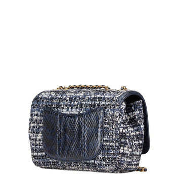 Chanel Cc Filigree Coco Mark Python Embossed Chain Shoulder Bag In Navy Tweed